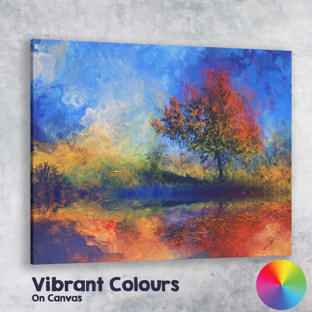 Dreamlike Colourful Autumn Tree Reflective Landscape Abstract Canvas Wall Art Print Decor Picture Ready to Hang