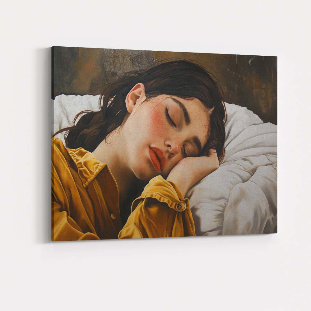 Sleeping Freckled Girl Realistic Portrait Painting Canvas Wall Art Print Decor Picture Ready to Hang