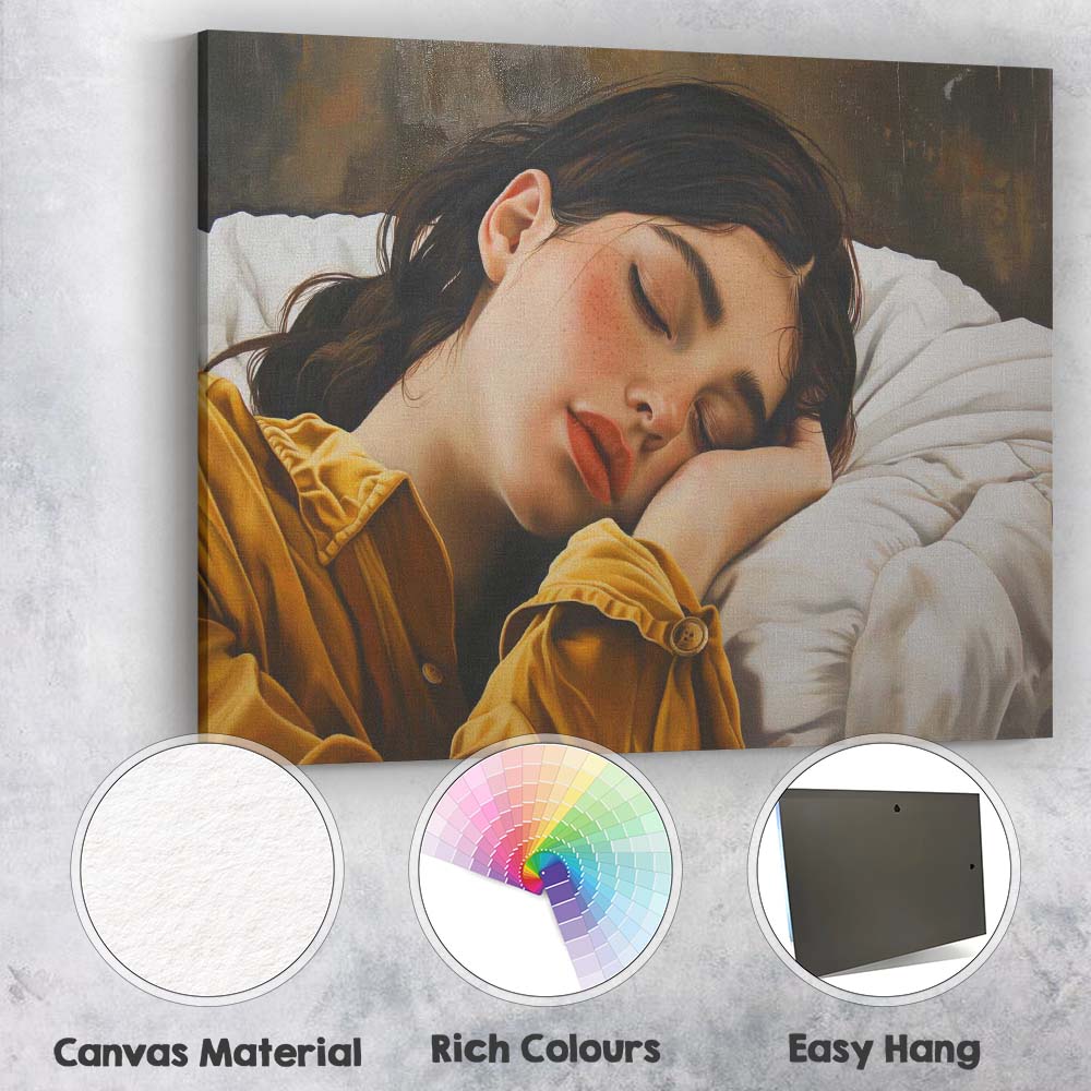 Sleeping Freckled Girl Realistic Portrait Painting Canvas Wall Art Print Decor Picture Ready to Hang