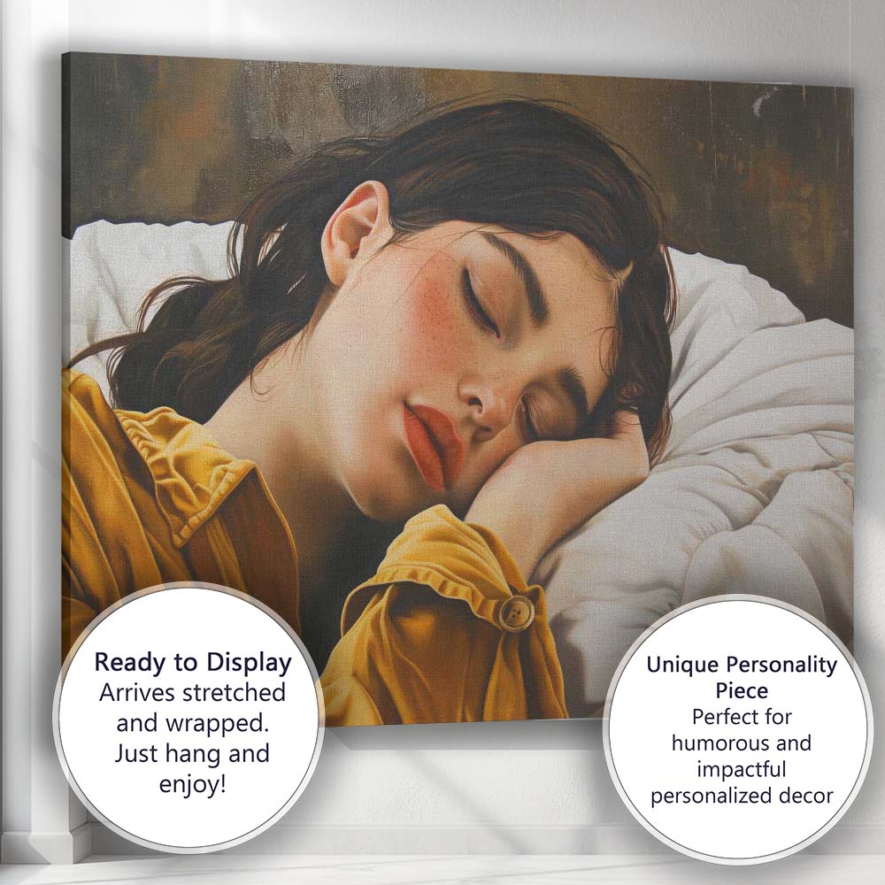 Sleeping Freckled Girl Realistic Portrait Painting Canvas Wall Art Print Decor Picture Ready to Hang