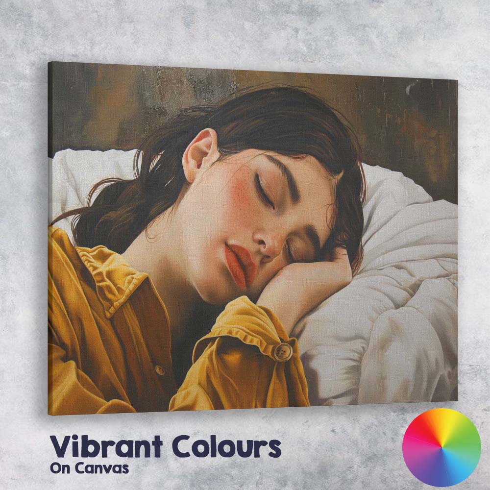 Sleeping Freckled Girl Realistic Portrait Painting Canvas Wall Art Print Decor Picture Ready to Hang