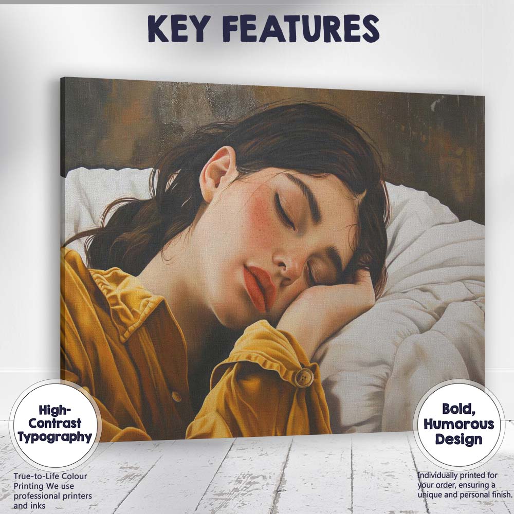 Sleeping Freckled Girl Realistic Portrait Painting Canvas Wall Art Print Decor Picture Ready to Hang