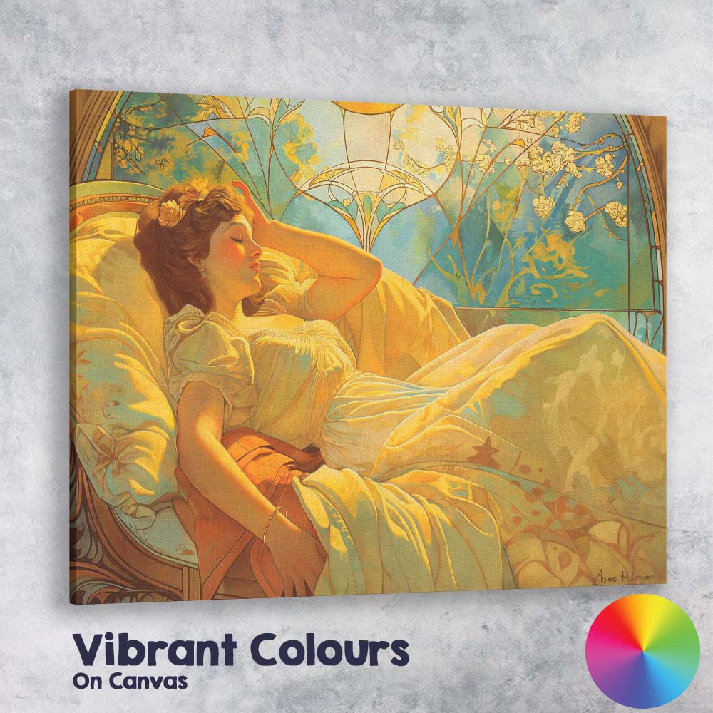 Elegant Art Nouveau Sleeping Woman Decorative Portrait Canvas Wall Art Print Decor Picture Ready to Hang