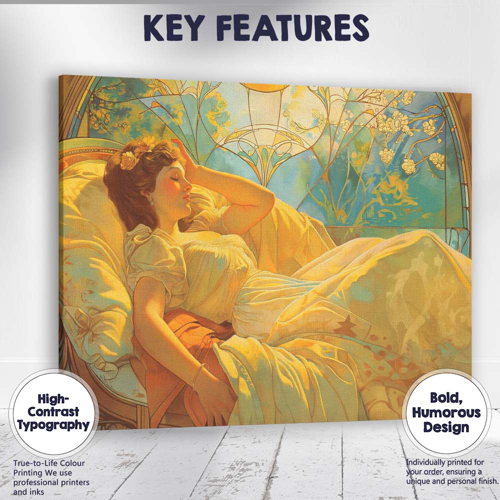 Elegant Art Nouveau Sleeping Woman Decorative Portrait Canvas Wall Art Print Decor Picture Ready to Hang