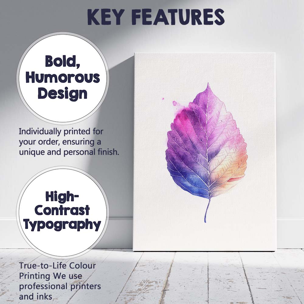 Minimalist Purple Blue Watercolour Botanical Leaf Illustration Canvas Wall Art Print Decor Picture Ready to Hang