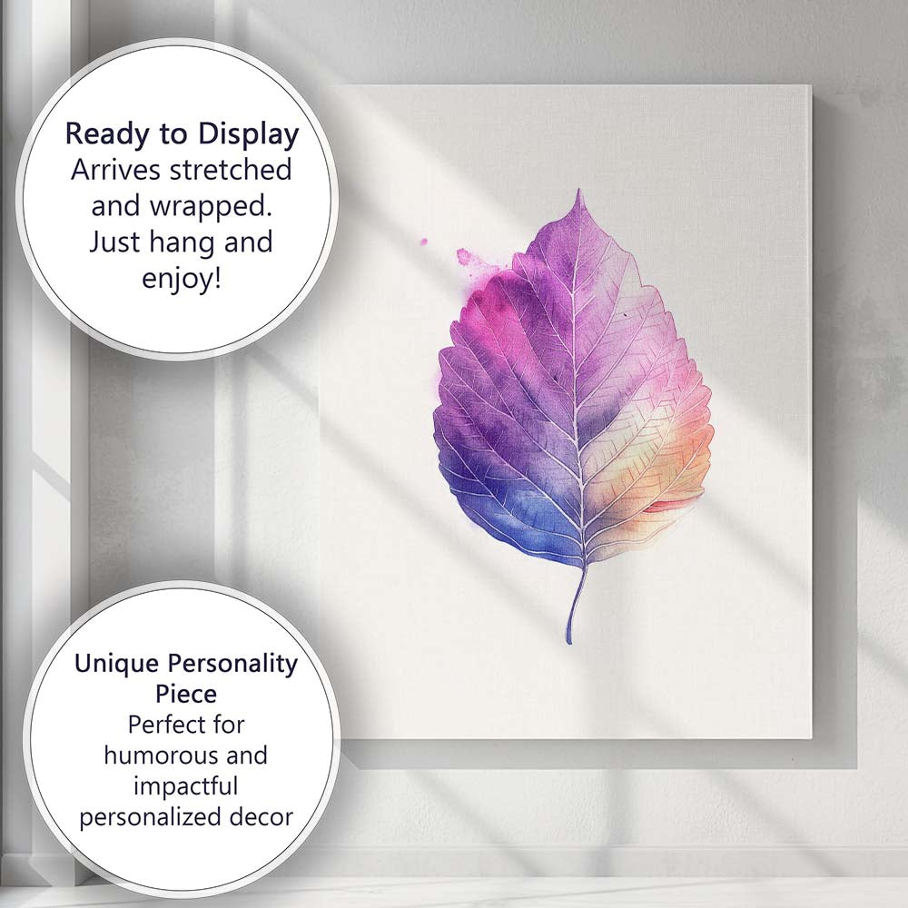 Minimalist Purple Blue Watercolour Botanical Leaf Illustration Canvas Wall Art Print Decor Picture Ready to Hang