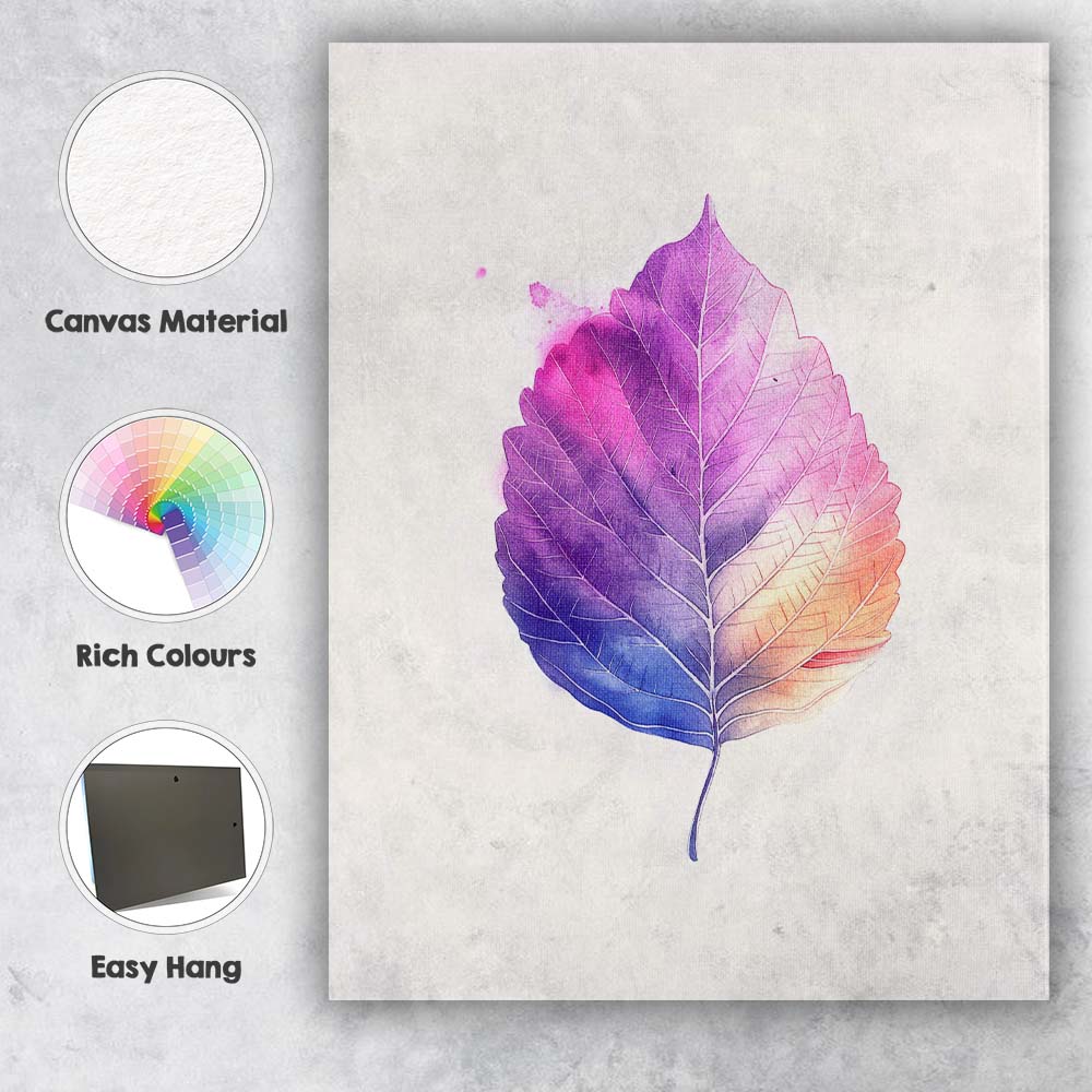 Minimalist Purple Blue Watercolour Botanical Leaf Illustration Canvas Wall Art Print Decor Picture Ready to Hang