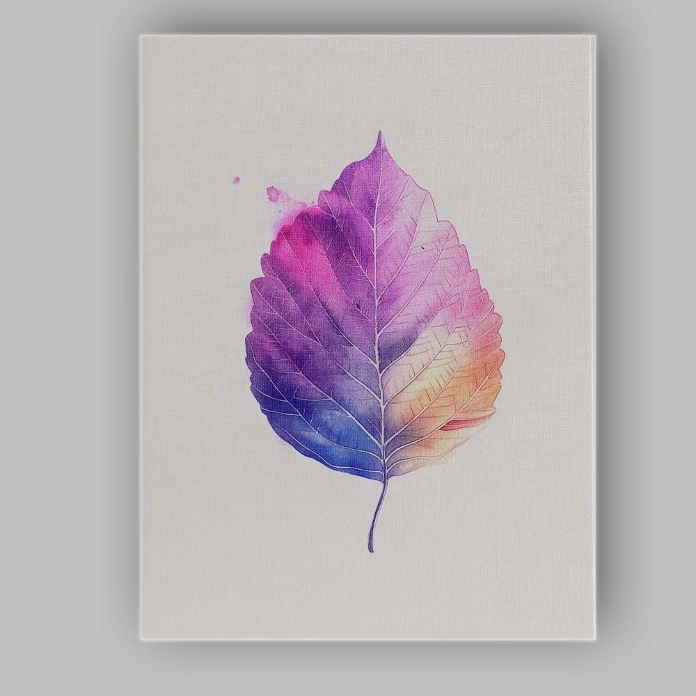 Minimalist Purple Blue Watercolour Botanical Leaf Illustration Canvas Wall Art Print Decor Picture Ready to Hang