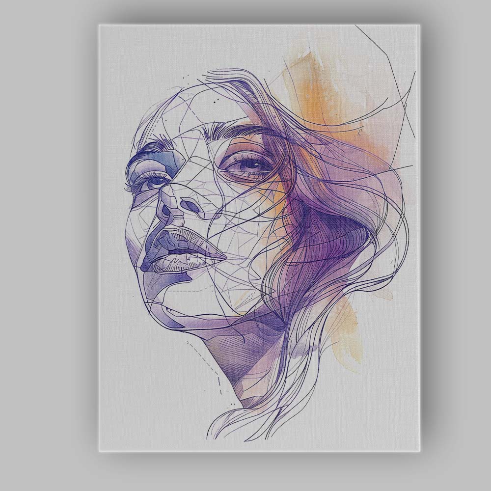 Modern Geometric Line Art Female Portrait Abstract Illustration Canvas Wall Art Print Decor Picture Ready to Hang
