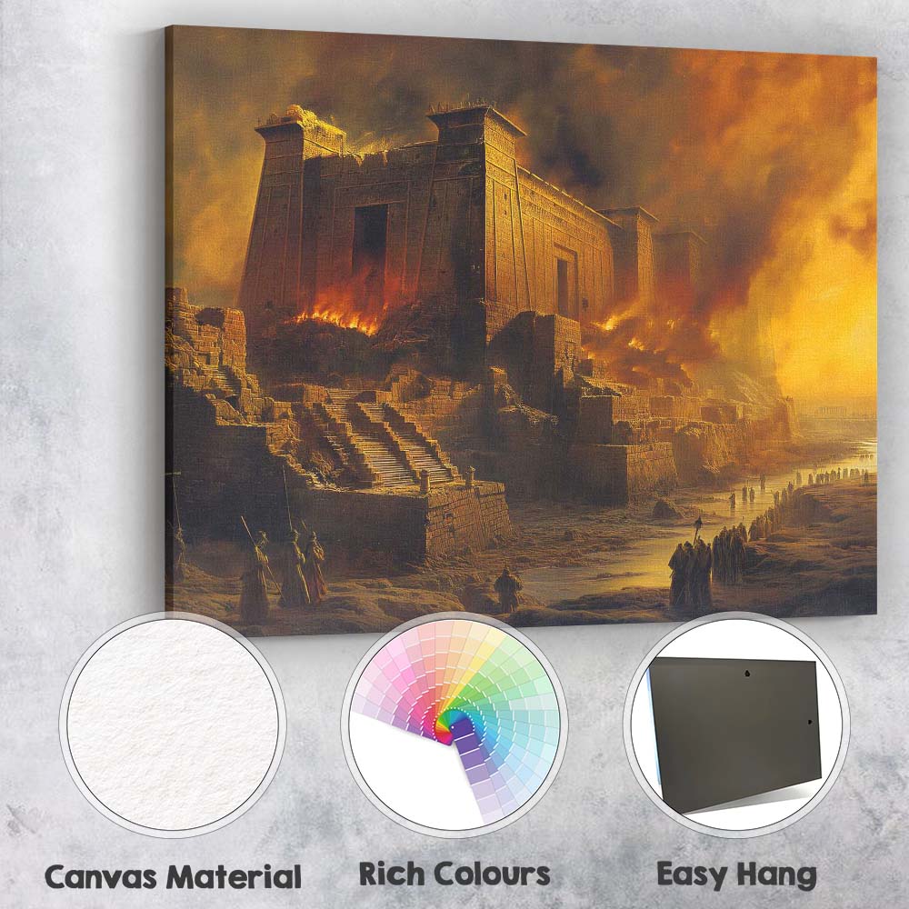 Ancient Temple in Flames Epic Historical Ruins Landscape Canvas Wall Art Print Decor Picture Ready to Hang