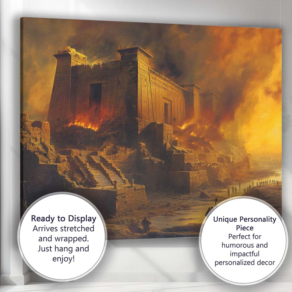 Ancient Temple in Flames Epic Historical Ruins Landscape Canvas Wall Art Print Decor Picture Ready to Hang