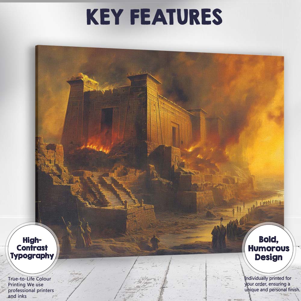 Ancient Temple in Flames Epic Historical Ruins Landscape Canvas Wall Art Print Decor Picture Ready to Hang