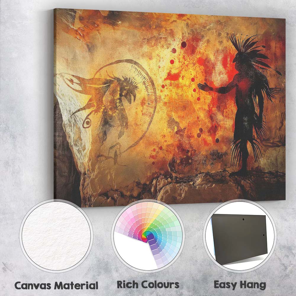 Prehistoric Shaman Ritual Cave Art Silhouette Painting Canvas Wall Art Print Decor Picture Ready to Hang