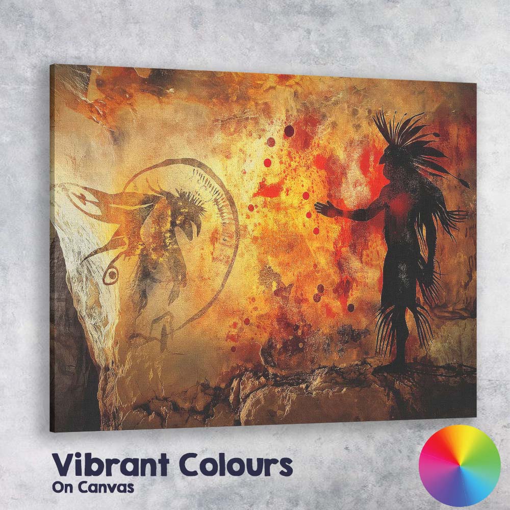 Prehistoric Shaman Ritual Cave Art Silhouette Painting Canvas Wall Art Print Decor Picture Ready to Hang