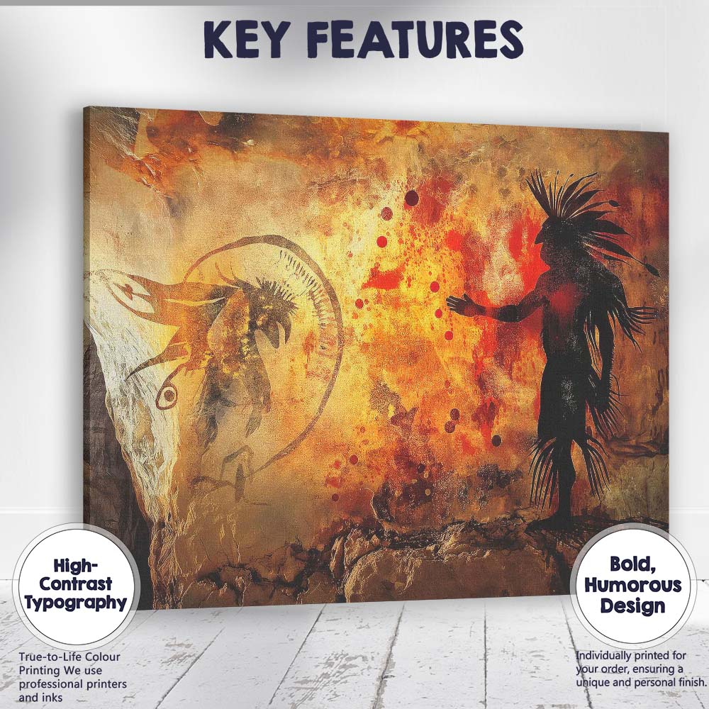 Prehistoric Shaman Ritual Cave Art Silhouette Painting Canvas Wall Art Print Decor Picture Ready to Hang