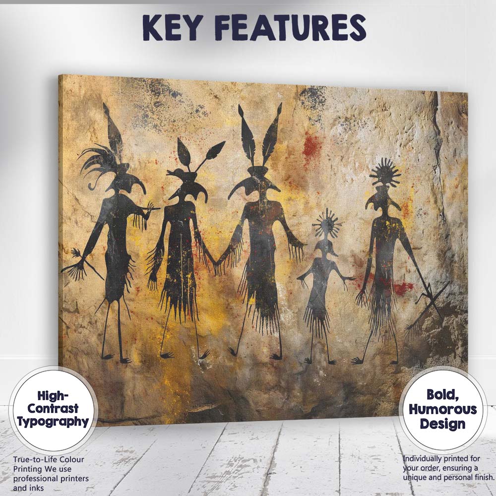 Ancient Tribal Spirit Figures Cave Art Canvas Wall Art Print Decor Picture Ready to Hang