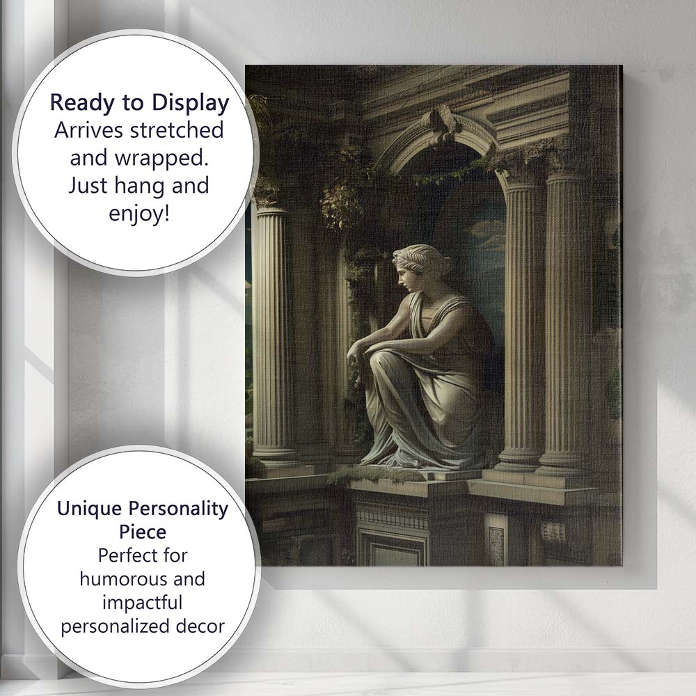 Classical Marble Goddess Statue Ancient Roman Temple Architecture Canvas Wall Art Print Decor Picture Ready to Hang