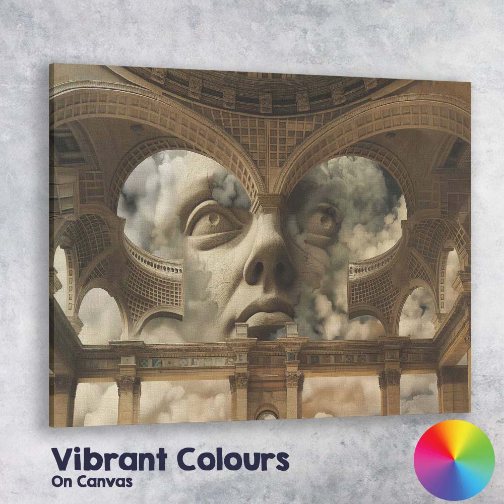 Surreal Classical Stone Face Architectural Fantasy Canvas Wall Art Print Decor Picture Ready to Hang
