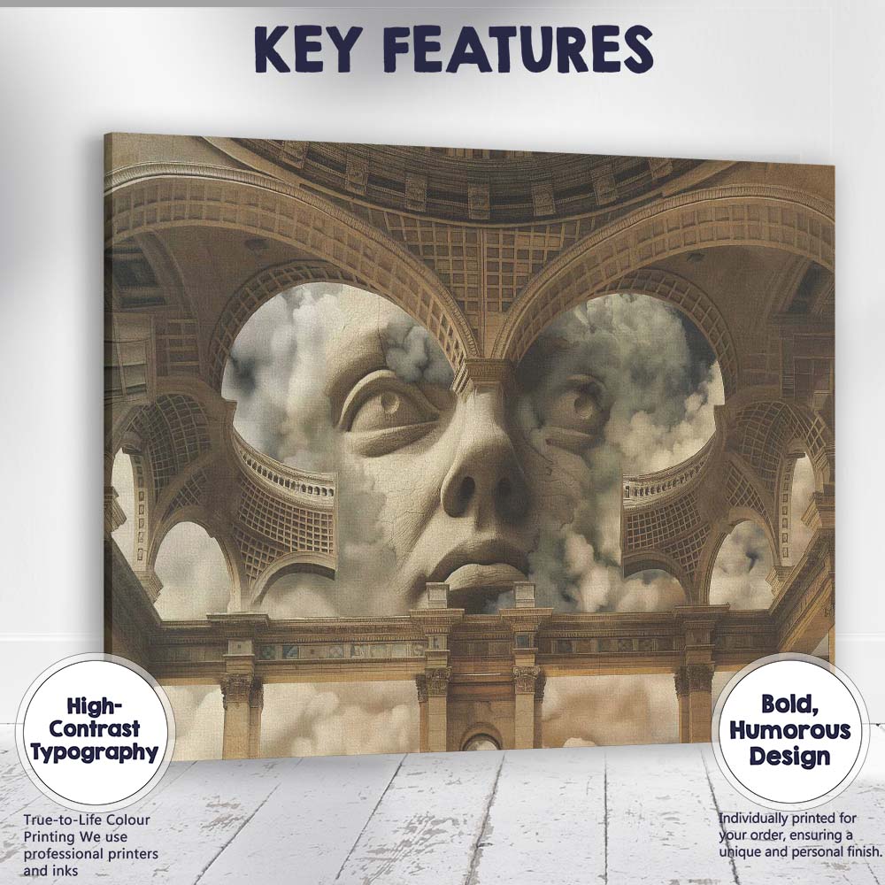 Surreal Classical Stone Face Architectural Fantasy Canvas Wall Art Print Decor Picture Ready to Hang