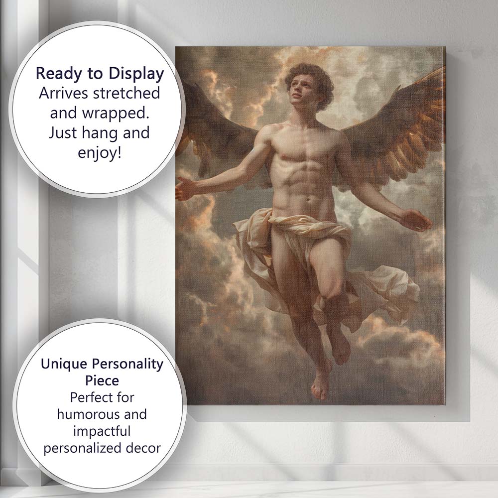 Heavenly Winged Angel Figure Dramatic Cloudscape Classical Fantasy Canvas Wall Art Print Decor Picture Ready to Hang