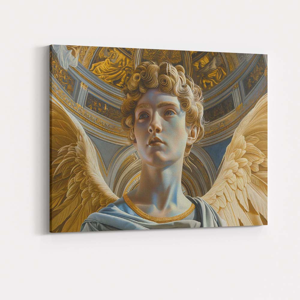 Golden Winged Angel Portrait Sacred Renaissance Inspired Artwork Canvas Wall Art Print Decor Picture Ready to Hang