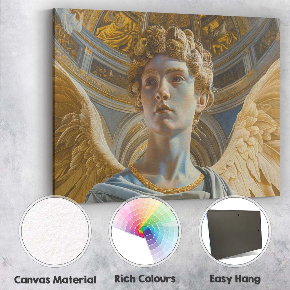 Golden Winged Angel Portrait Sacred Renaissance Inspired Artwork Canvas Wall Art Print Decor Picture Ready to Hang