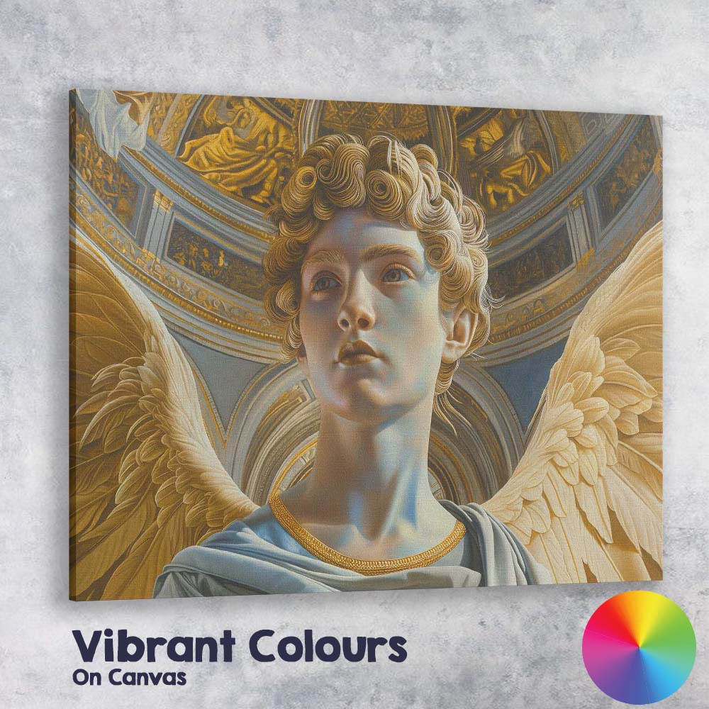 Golden Winged Angel Portrait Sacred Renaissance Inspired Artwork Canvas Wall Art Print Decor Picture Ready to Hang
