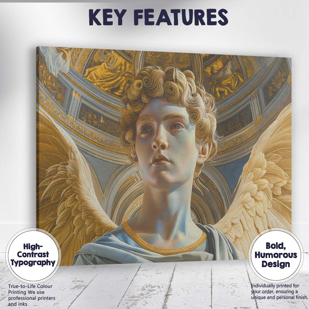 Golden Winged Angel Portrait Sacred Renaissance Inspired Artwork Canvas Wall Art Print Decor Picture Ready to Hang