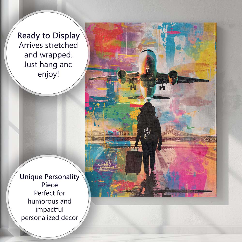 Modern Airplane Airport Traveller Abstract Travel Illustration Canvas Wall Art Print Decor Picture Ready to Hang