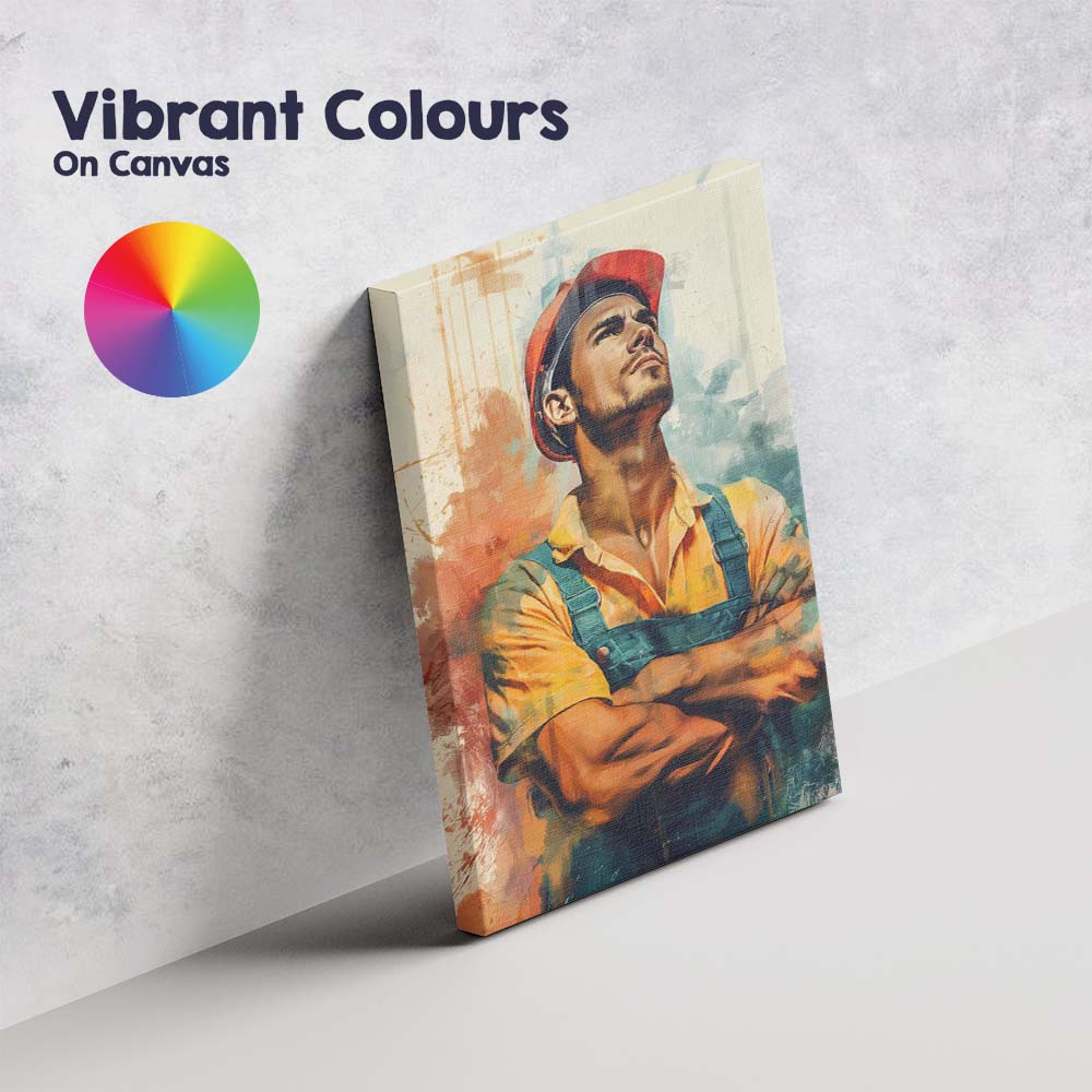 Confident Construction Worker Portrait Watercolour Industrial Artwork Canvas Wall Art Print Decor Picture Ready to Hang