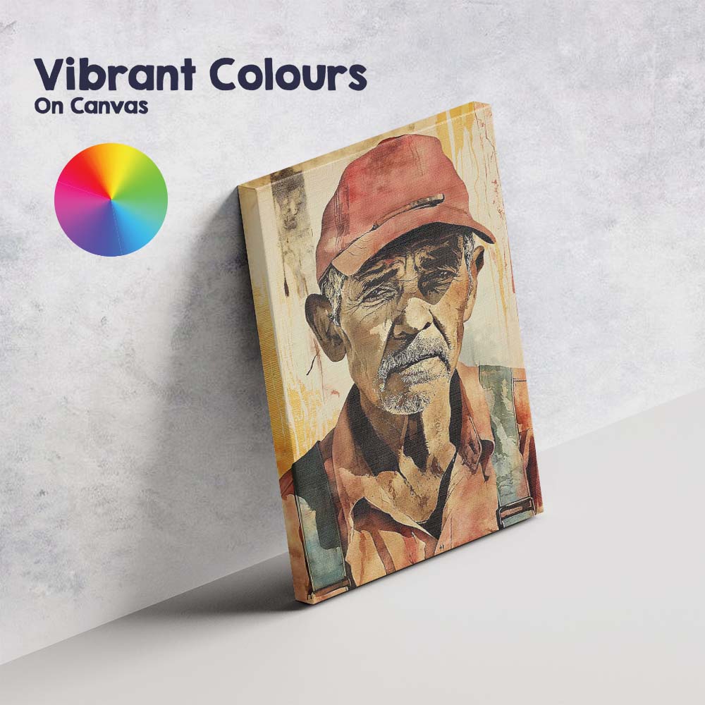 Elderly Labourer Portrait Rustic Watercolour Character Art Canvas Wall Art Print Decor Picture Ready to Hang