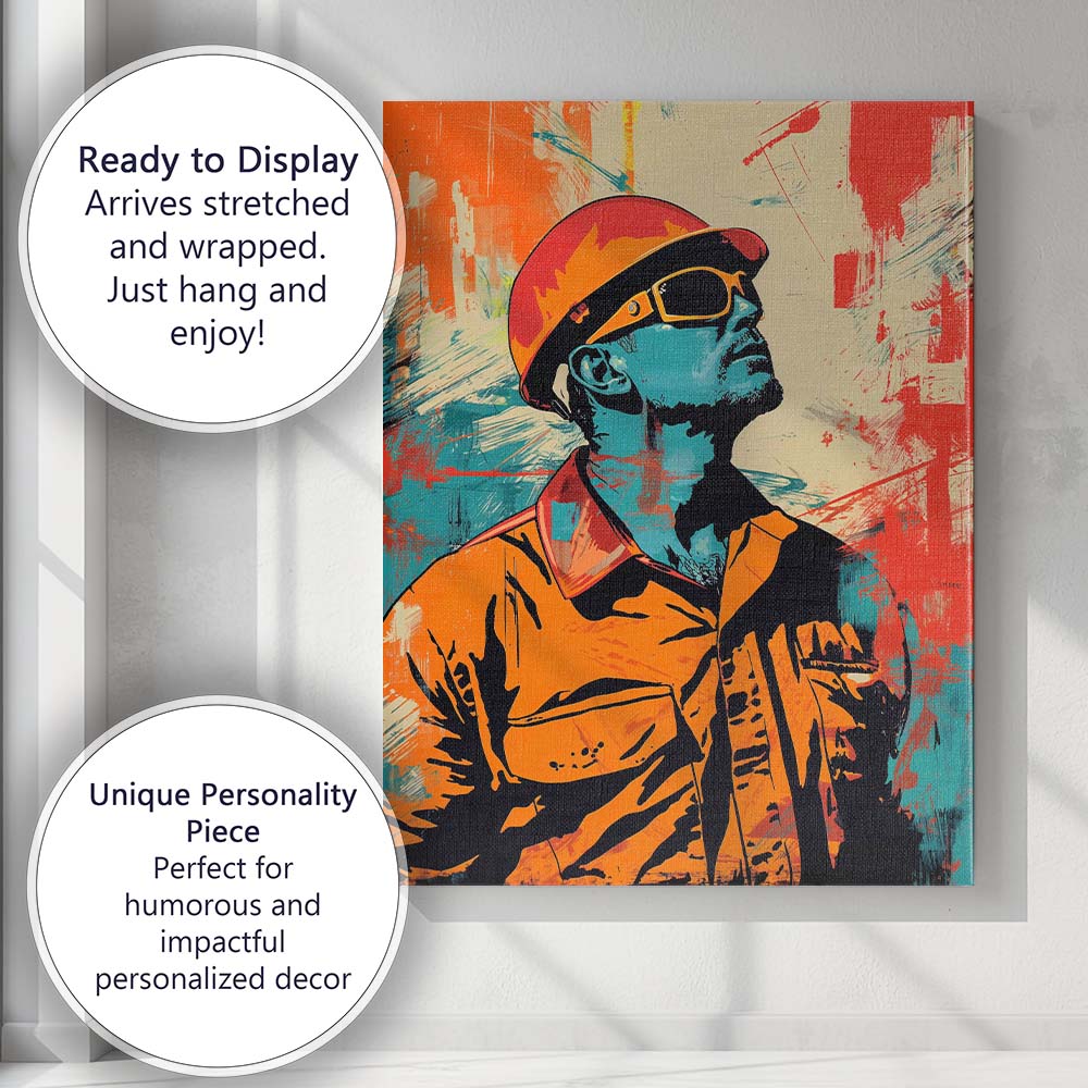 Industrial Worker Safety Helmet And Sunglasses Urban Pop Art Portrait Canvas Wall Art Print Decor Picture Ready to Hang