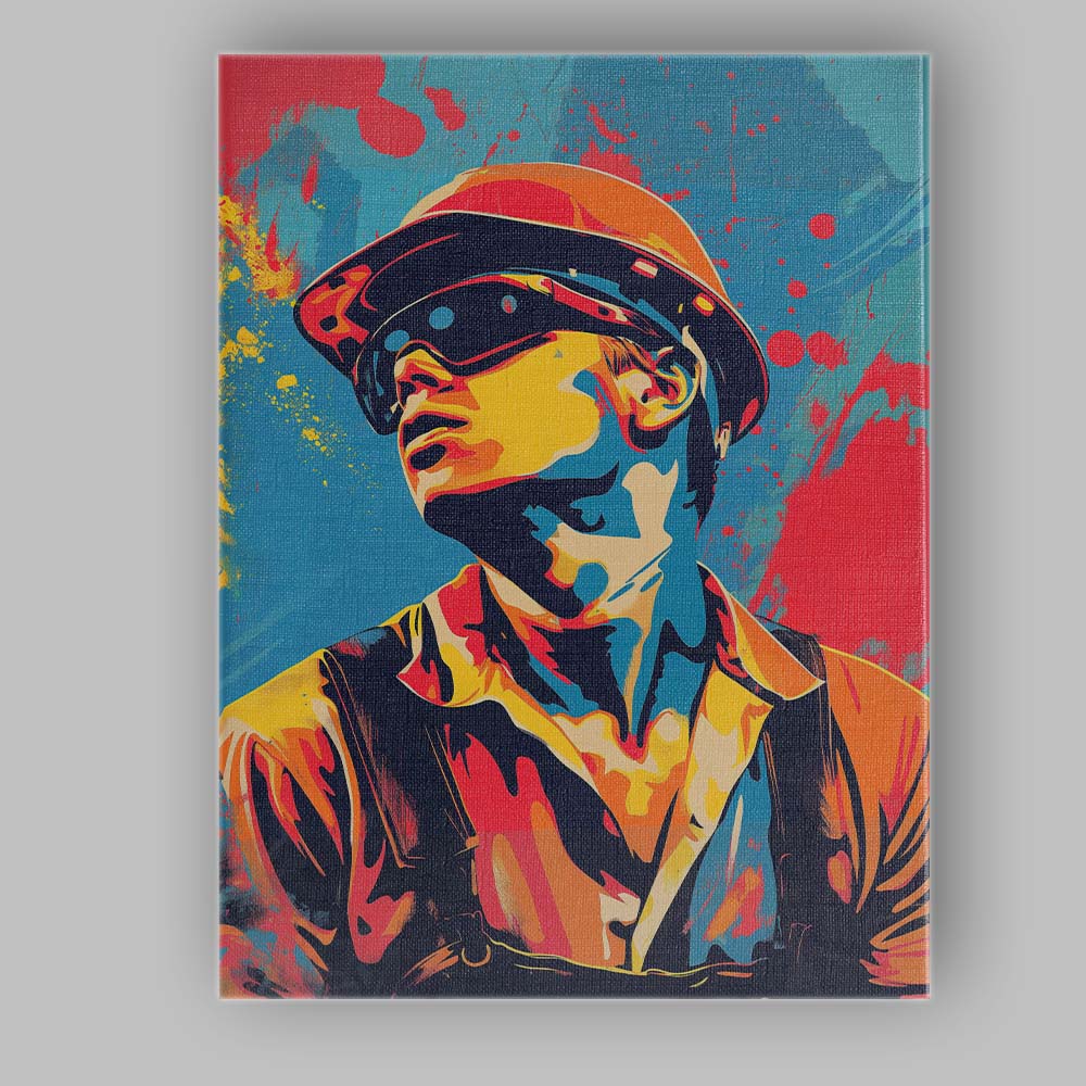 Modern Construction Worker Safety Helmet Vibrant Pop Art Portrait Canvas Wall Art Print Decor Picture Ready to Hang
