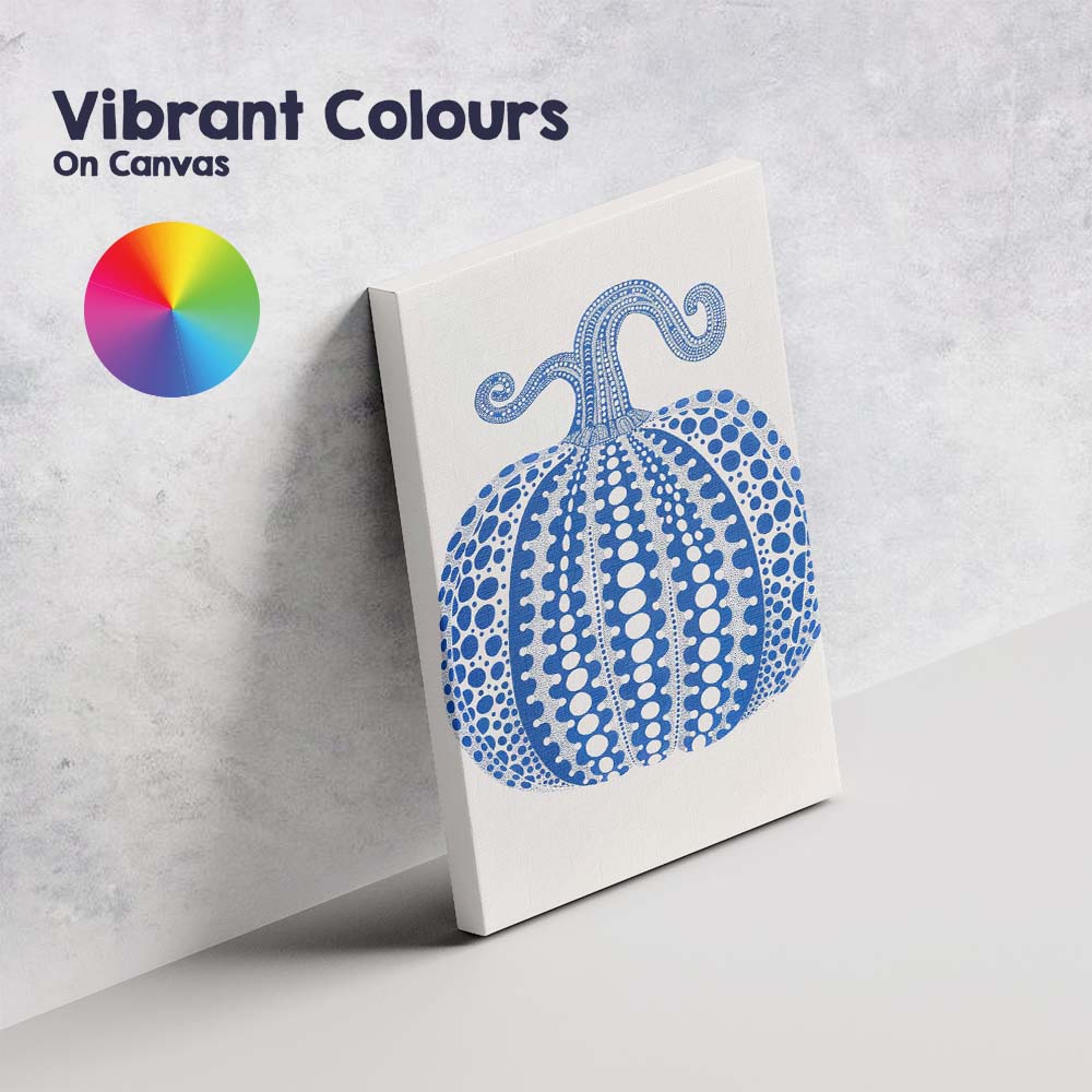 Blue White Dot Art Pumpkin Botanical Illustration Canvas Wall Art Print Decor Picture Ready to Hang