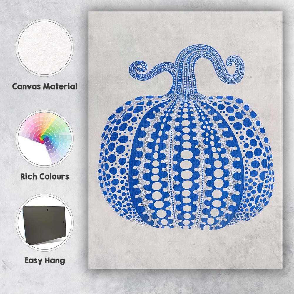 Blue White Dot Art Pumpkin Botanical Illustration Canvas Wall Art Print Decor Picture Ready to Hang