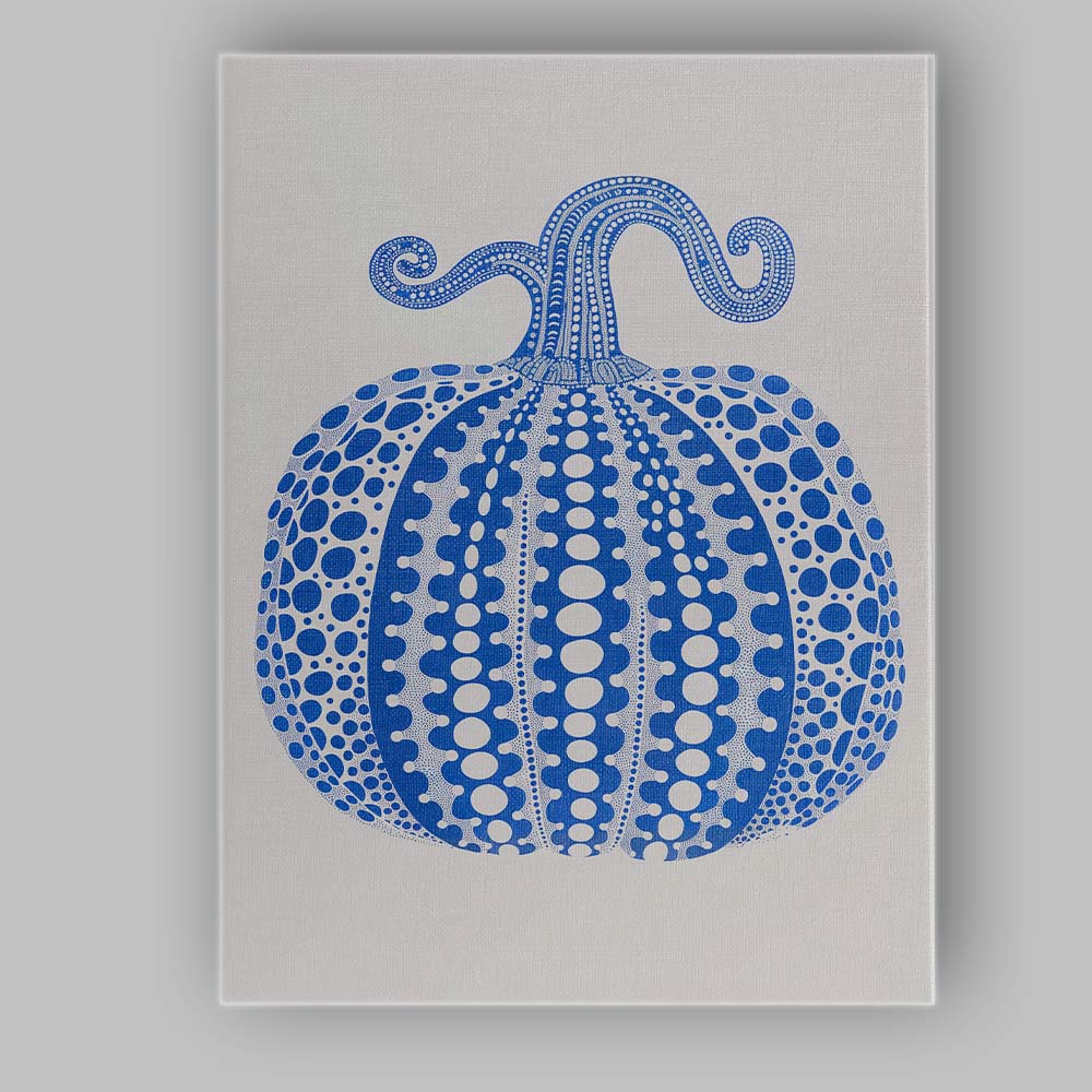 Blue White Dot Art Pumpkin Botanical Illustration Canvas Wall Art Print Decor Picture Ready to Hang
