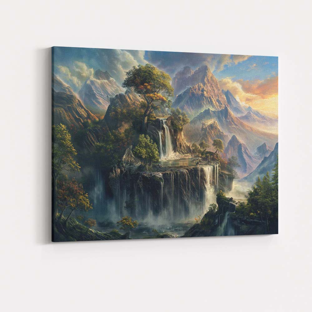 Majestic Mountain Waterfall Landscape Fantasy Nature Painting Canvas Wall Art Print Decor Picture Ready to Hang
