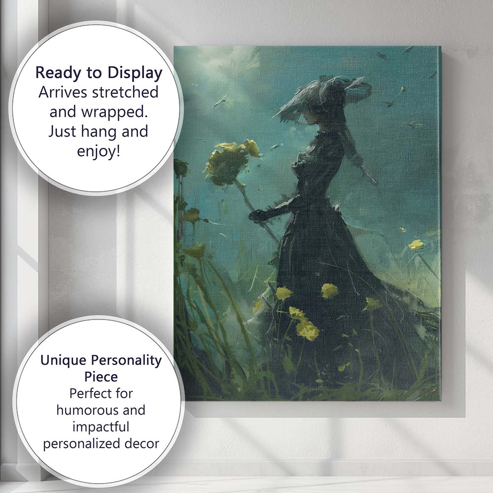 Moody Victorian Lady Wildflower Meadow Impressionist Portrait Canvas Wall Art Print Decor Picture Ready to Hang