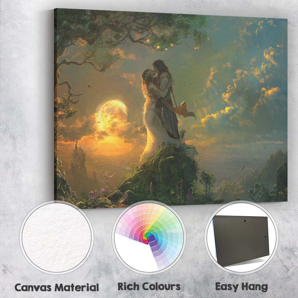 Celestial Lovers Embrace Dreamlike Sunset Fantasy Landscape Canvas Wall Art Print Decor Picture Ready to Hang