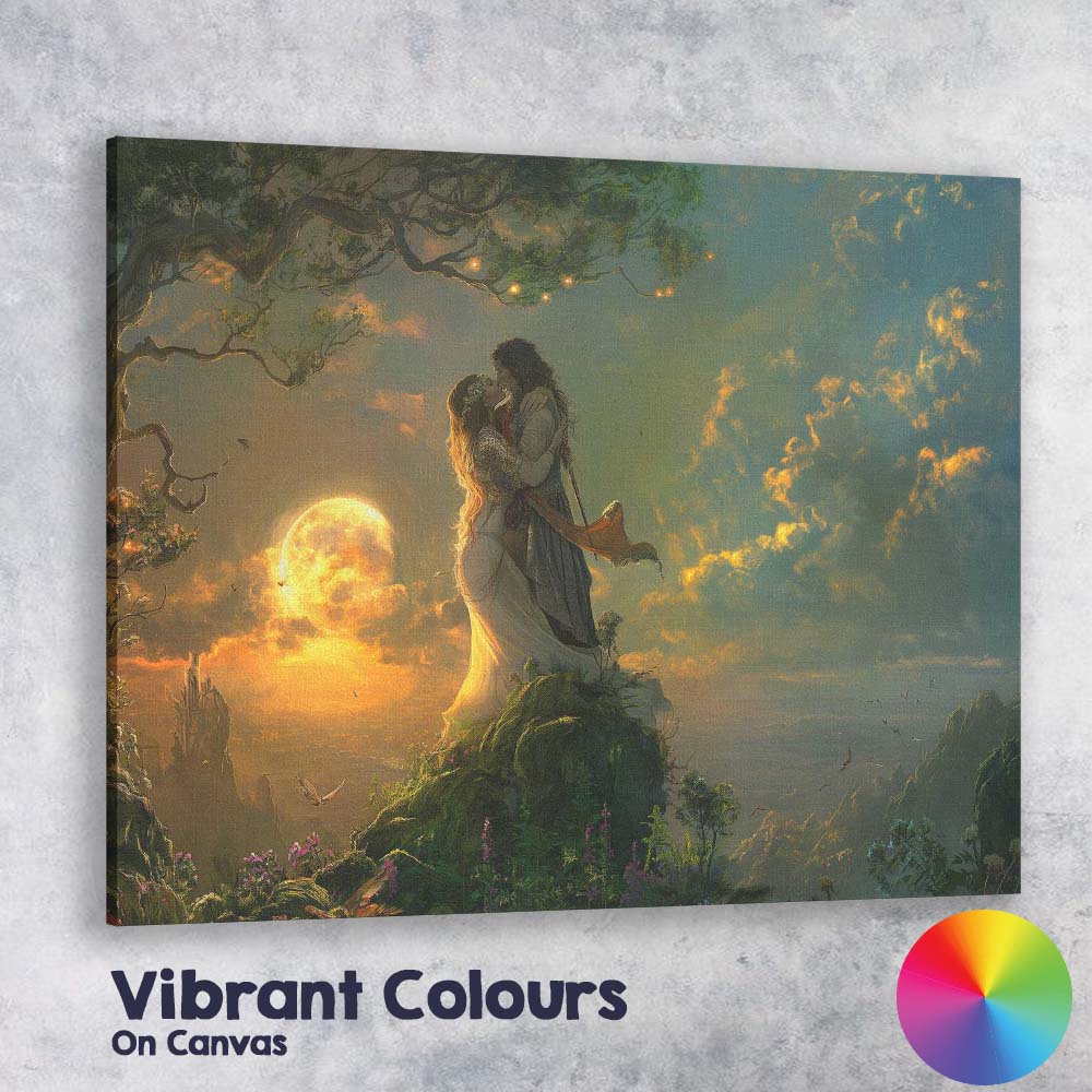 Celestial Lovers Embrace Dreamlike Sunset Fantasy Landscape Canvas Wall Art Print Decor Picture Ready to Hang