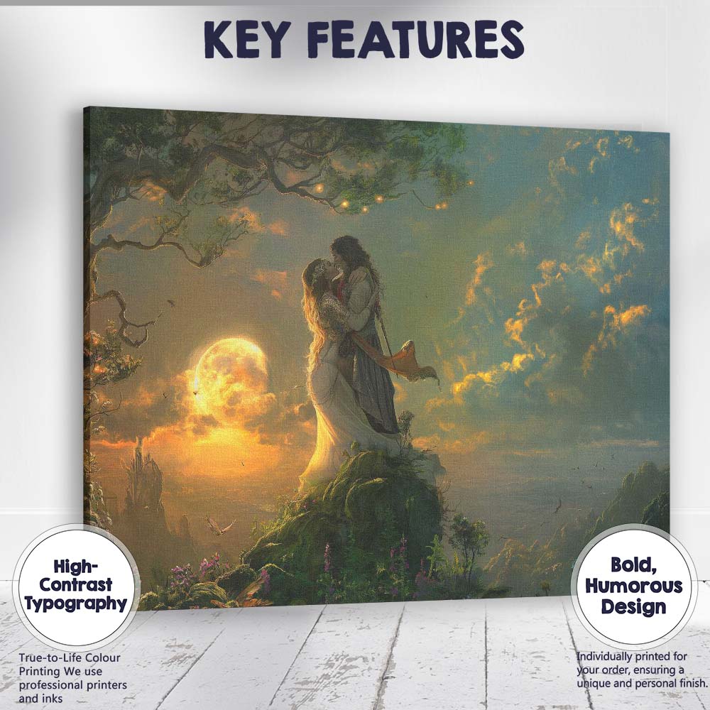 Celestial Lovers Embrace Dreamlike Sunset Fantasy Landscape Canvas Wall Art Print Decor Picture Ready to Hang
