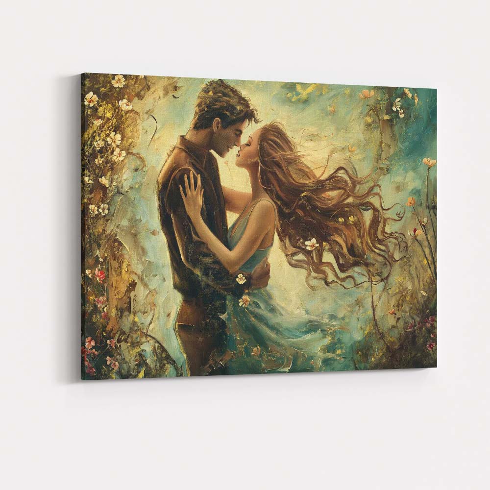 Romantic Spring Couple Floral Impressionist Love Painting Canvas Wall Art Print Decor Picture Ready to Hang