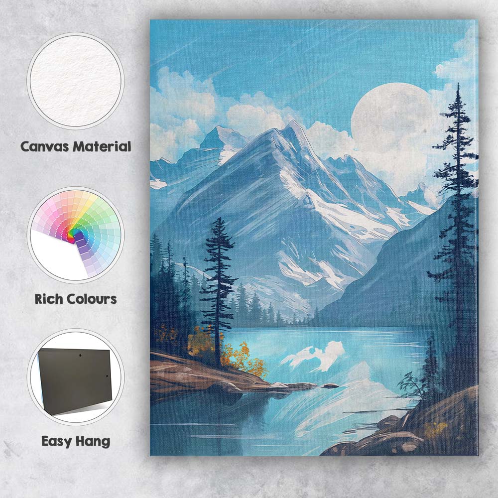 Snow Capped Mountain Lake Scenic Landscape Painting Canvas Wall Art Print Decor Picture Ready to Hang