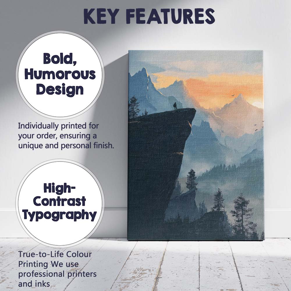Lone Explorer Mountain Cliff Sunrise Landscape Canvas Wall Art Print Decor Picture Ready to Hang