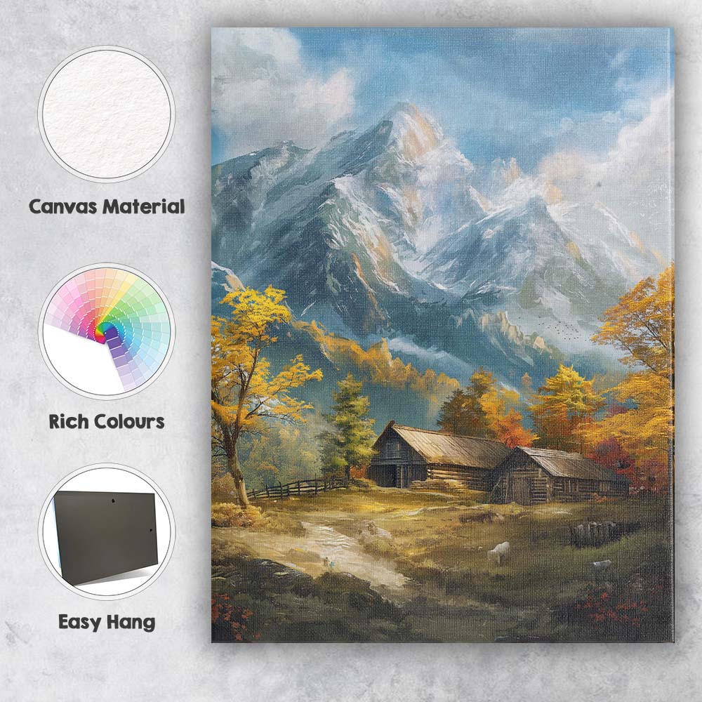 Snow Capped Mountain Cabin Rustic Countryside Landscape Canvas Wall Art Print Decor Picture Ready to Hang