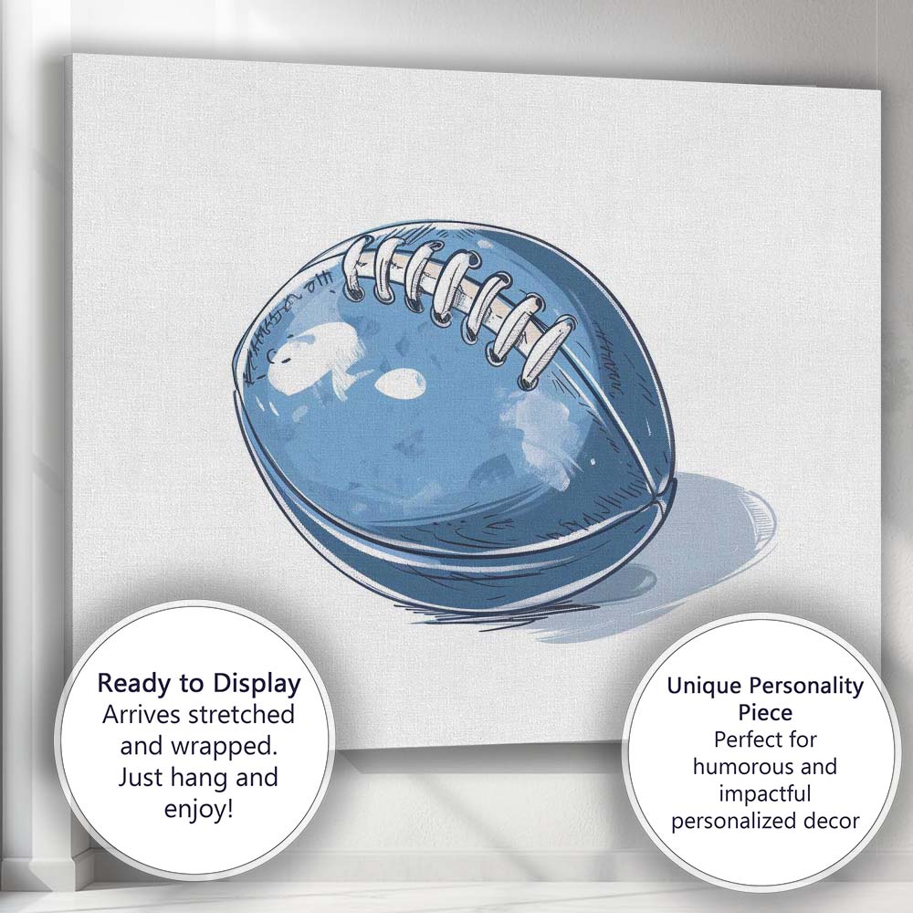 Blue American Football Sports Ball Illustration Canvas Wall Art Print Decor Picture Ready to Hang