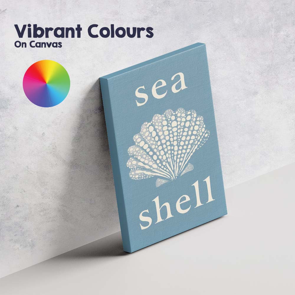 Blue Sea Shell Coastal Typography Nautical Illustration Canvas Wall Art Print Decor Picture Ready to Hang