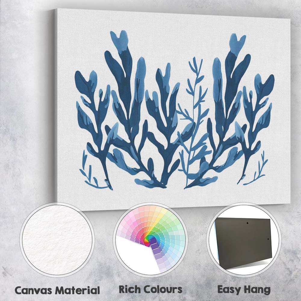 Blue Watercolour Seaweed Botanical Coastal Illustration Canvas Wall Art Print Decor Picture Ready to Hang