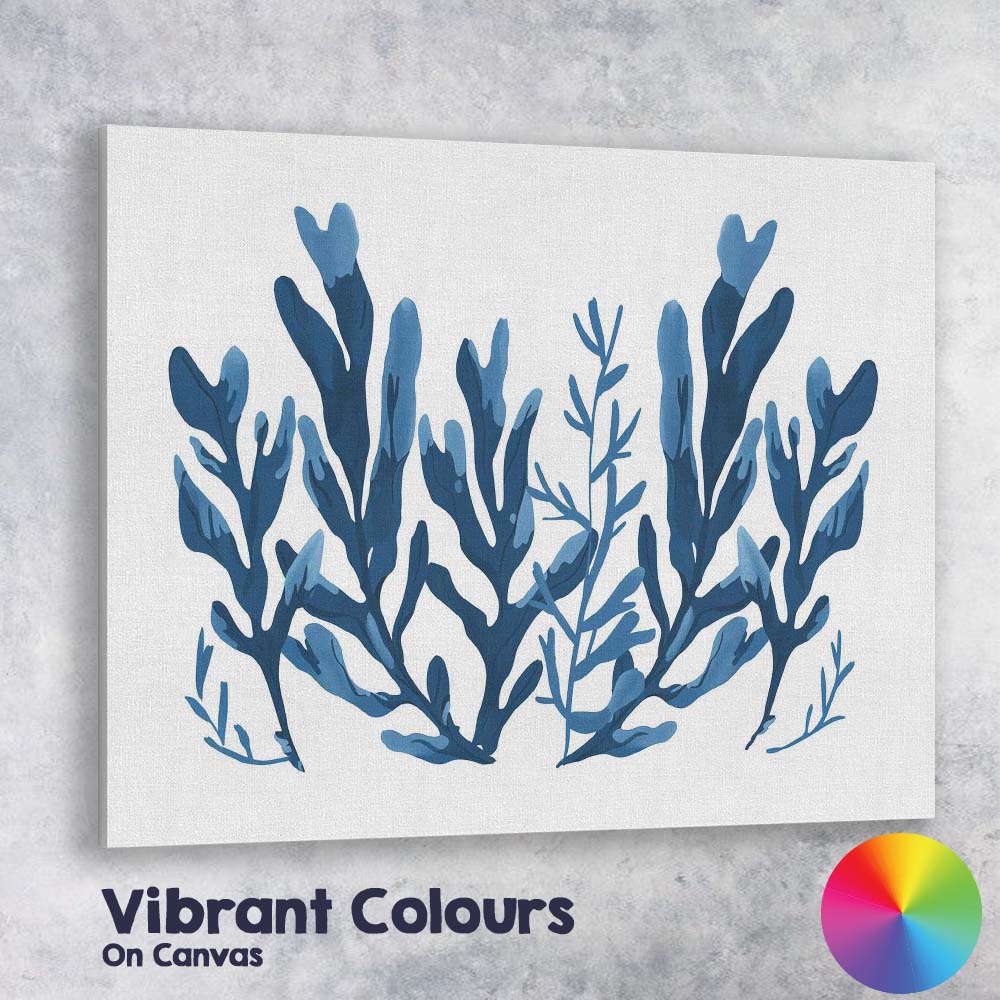 Blue Watercolour Seaweed Botanical Coastal Illustration Canvas Wall Art Print Decor Picture Ready to Hang