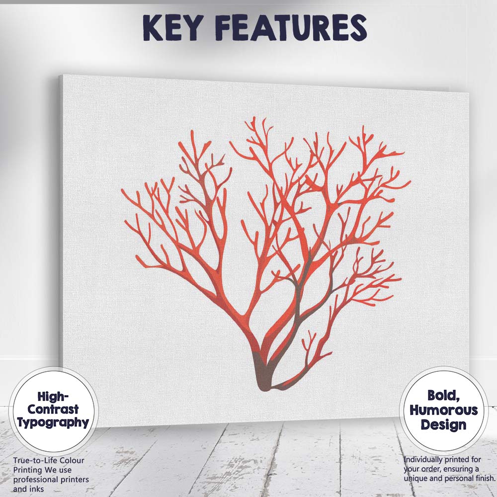 Vibrant Red Coral Reef Marine Botanical Illustration Canvas Wall Art Print Decor Picture Ready to Hang